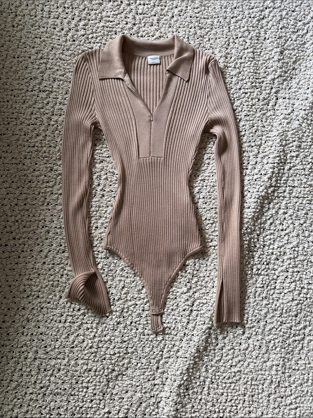 🤎 Abercrombie Polo Half-Zip Ribbed Bodysuit in Light Brown 🤎